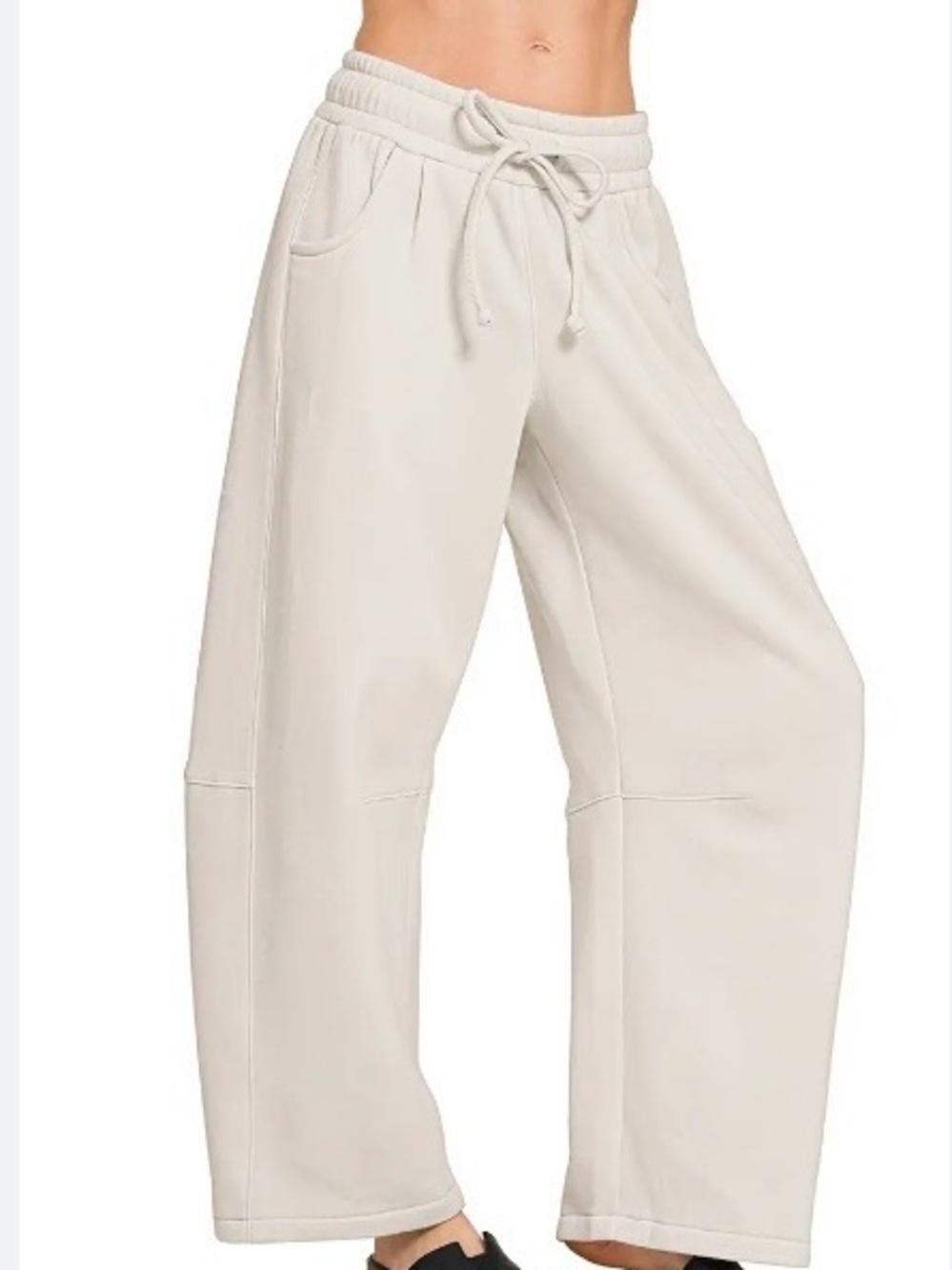 Zenana Outfitters Pale Cream Wide-Leg Drawstring Barrels Pants